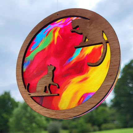 Cat Acrylic Suncatcher w/ Wood Overlay (2 varieties)