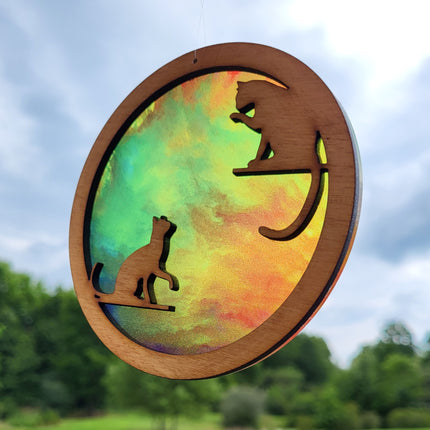 Cat Acrylic Suncatcher w/ Wood Overlay (2 varieties)