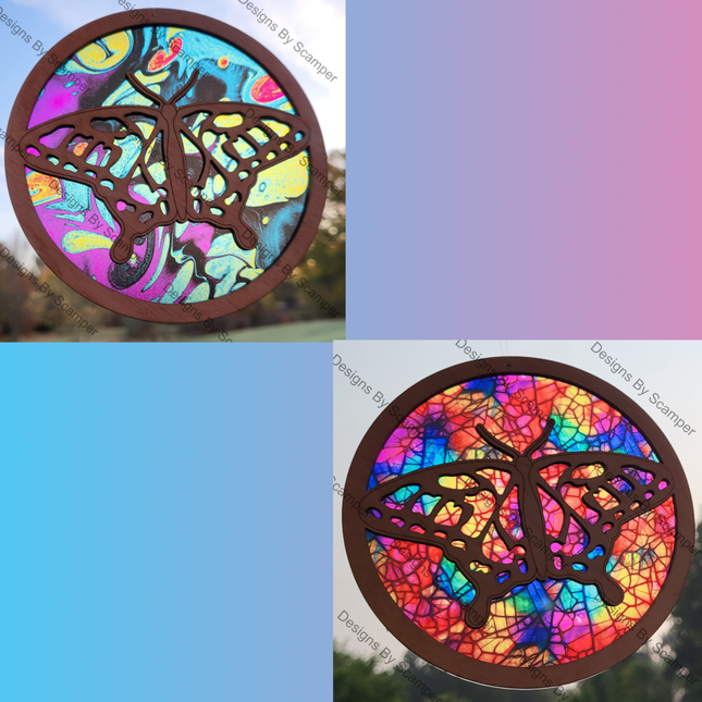 Butterfly Acrylic Suncatcher w/ Wood Overlay (2 versions)