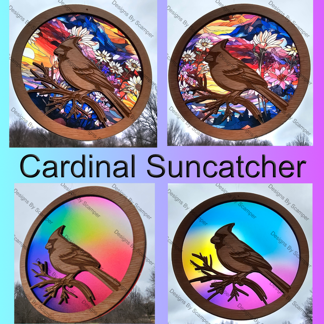 Cardinal Acrylic Suncatcher w/ Wood Overlay