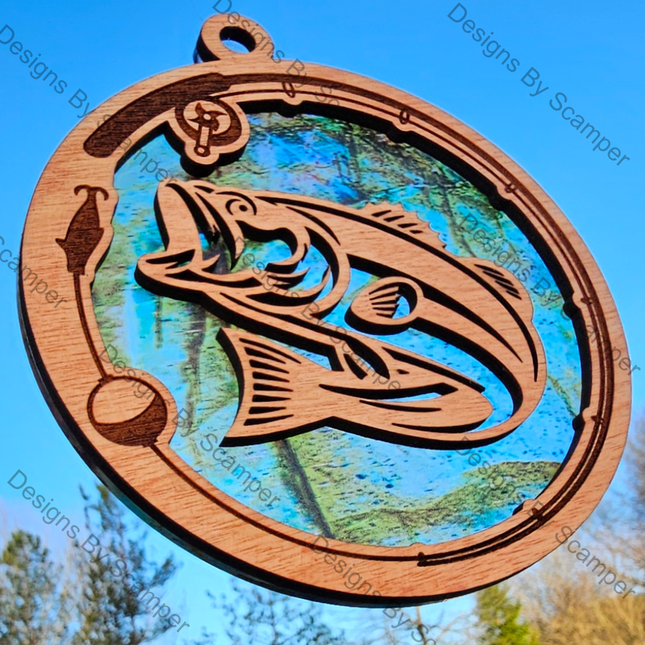 Fishing Acrylic Suncatcher w/ Wood Overlay