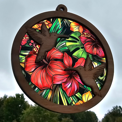 Hummingbird Acrylic Suncatcher w/ Wood Overlay