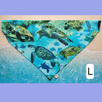 Reversible, Over The Collar, Pet Bandana - Sea Turtles