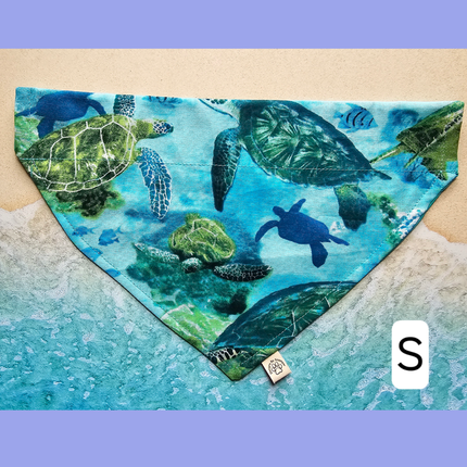 Reversible, Over The Collar, Pet Bandana - Sea Turtles