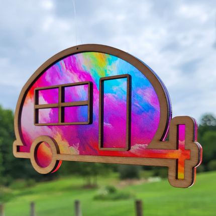 Camper Acrylic Suncatcher w/ Wood Overlay