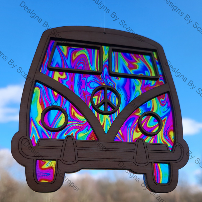 Hippie Van Suncatcher w/ Wood Overlay