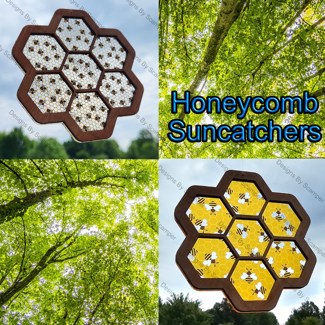 Honeycomb/Bee Acrylic Suncatcher w/ Wood Overlay