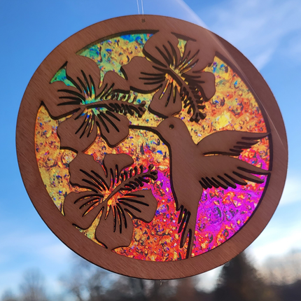 Hummingbird Acrylic Suncatcher w/ Wood Overlay