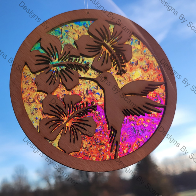 Hummingbird Acrylic Suncatcher w/ Wood Overlay