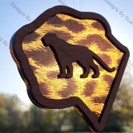 DISCONTINUED Jaguar Acrylic Suncatcher w/ Wood Overlay