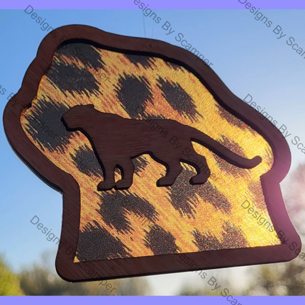 DISCONTINUED Jaguar Acrylic Suncatcher w/ Wood Overlay