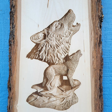 Live Edge 3d Illusion Laser Etching - Wolf Pup