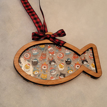 Fish Ornament w/ Winter Cats