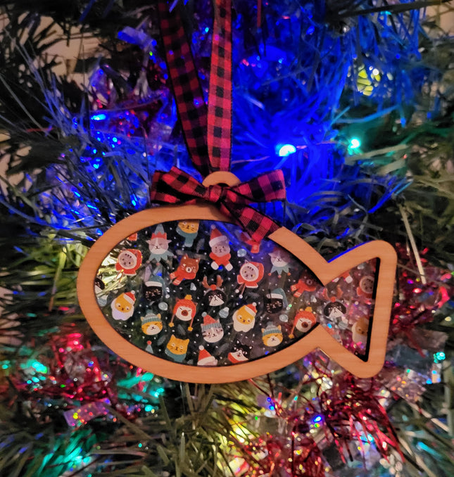 Fish Ornament w/ Winter Cats