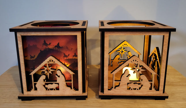 Manger Scene Wooden Lantern – Handcrafted Christmas Décor