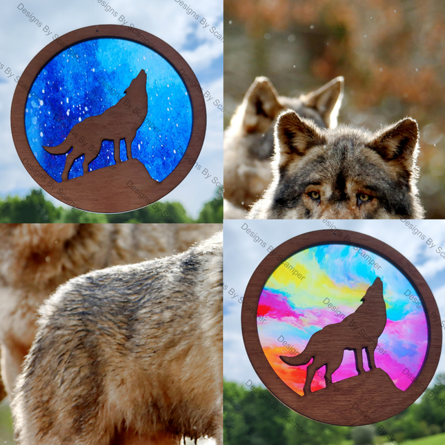 Wolf Acrylic Suncatcher w/ Wood Overlay (2 varieties)